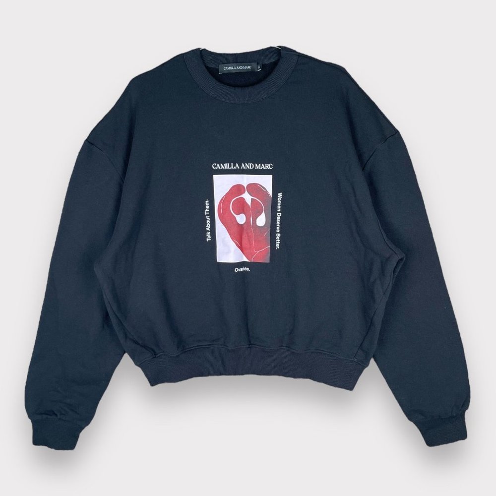 NWOT Camilla and Marc Rare Ovarian Cancer Oversized Crewneck Art Sweater Size M